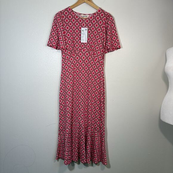 Boden Size 6 Petite Midi Tea Dress Abstract Felicity Jersey Geo Flowy Viscose - Picture 3 of 7